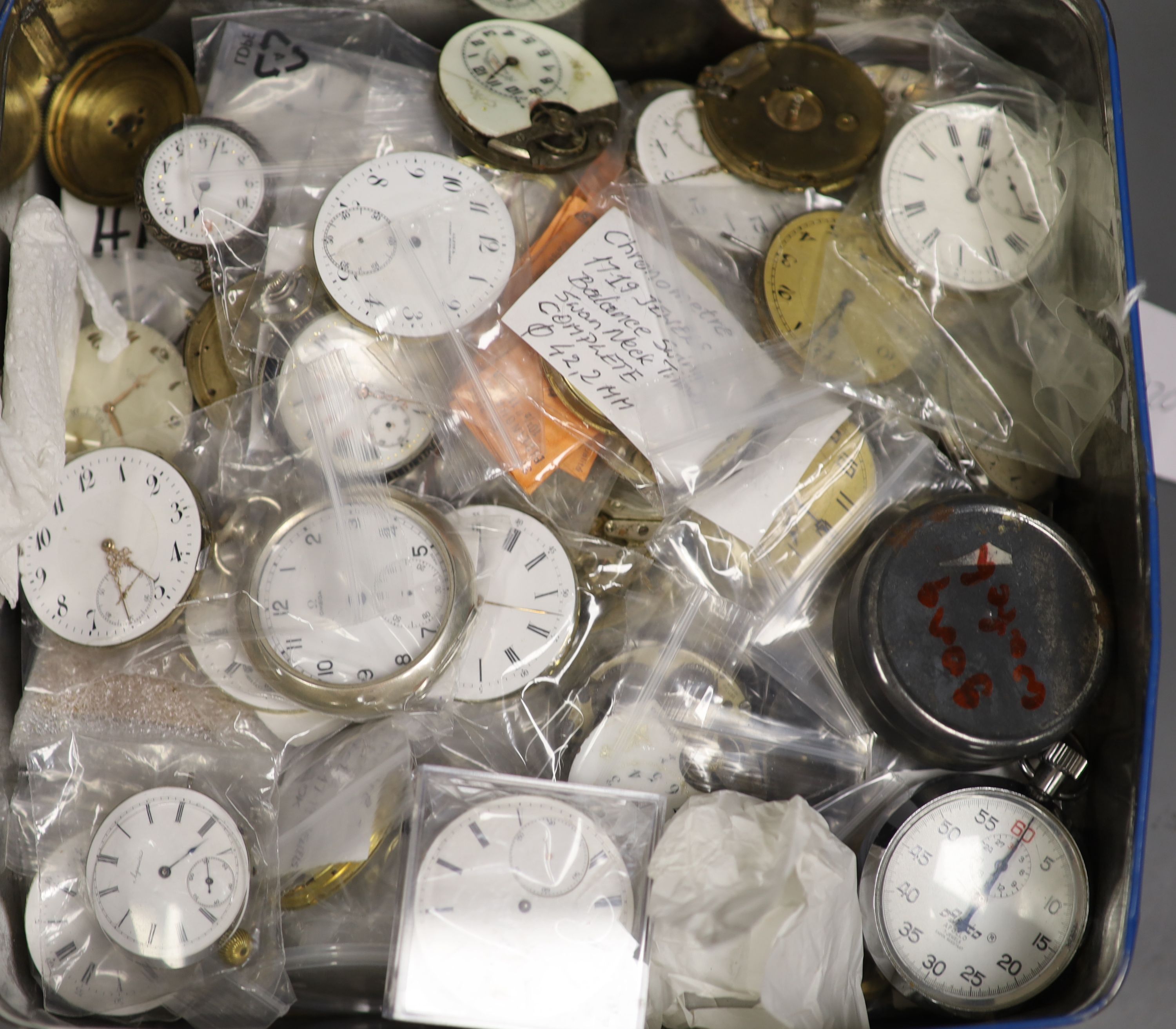 A large quantity of assorted pocket watch movements accessories and parts, etc.